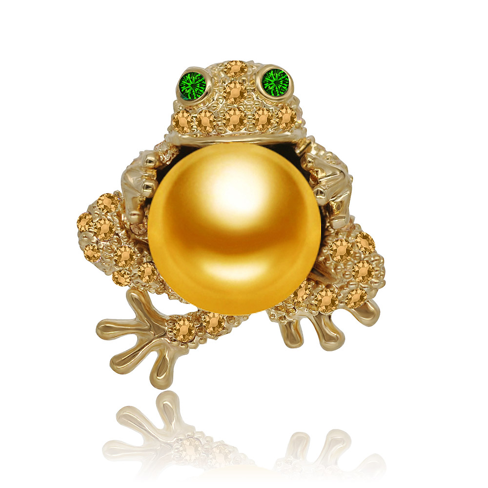 Belly Frog Pearl Brooch Pin